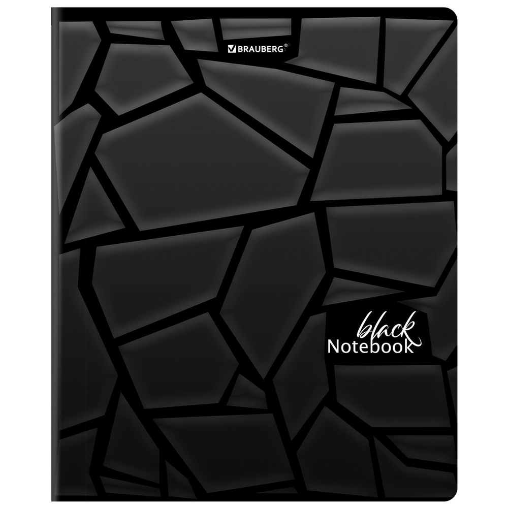 Тетрадь А5, 48 л., BRAUBERG, скоба, клетка, матовая ламинация, выборочный лак, "Black" (микс в спайке), 404375