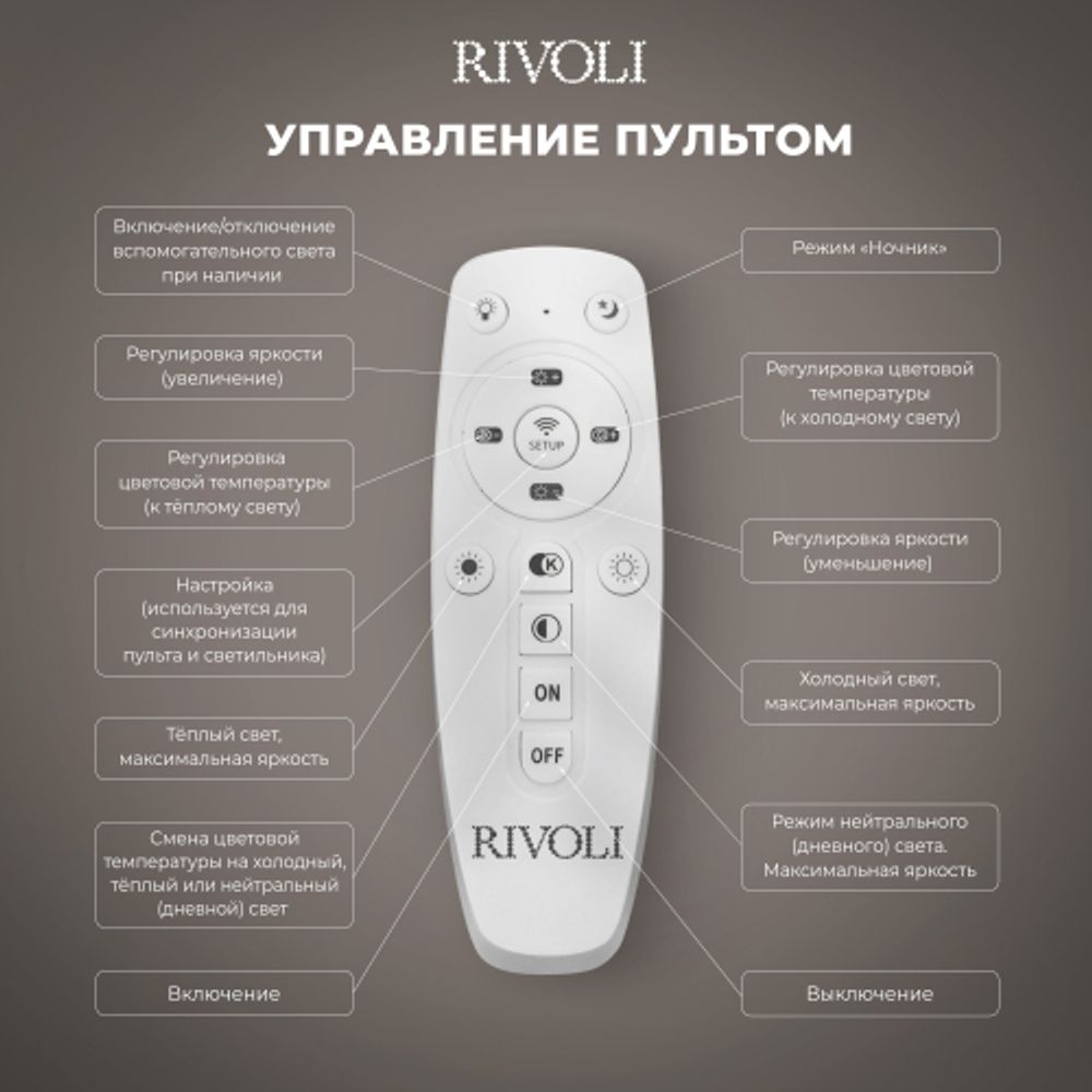 Светильник потолочный светодиодный Rivoli Mirela 6142-103 LED 95 Вт 3000 - 6000 К с пультом | Rivoli