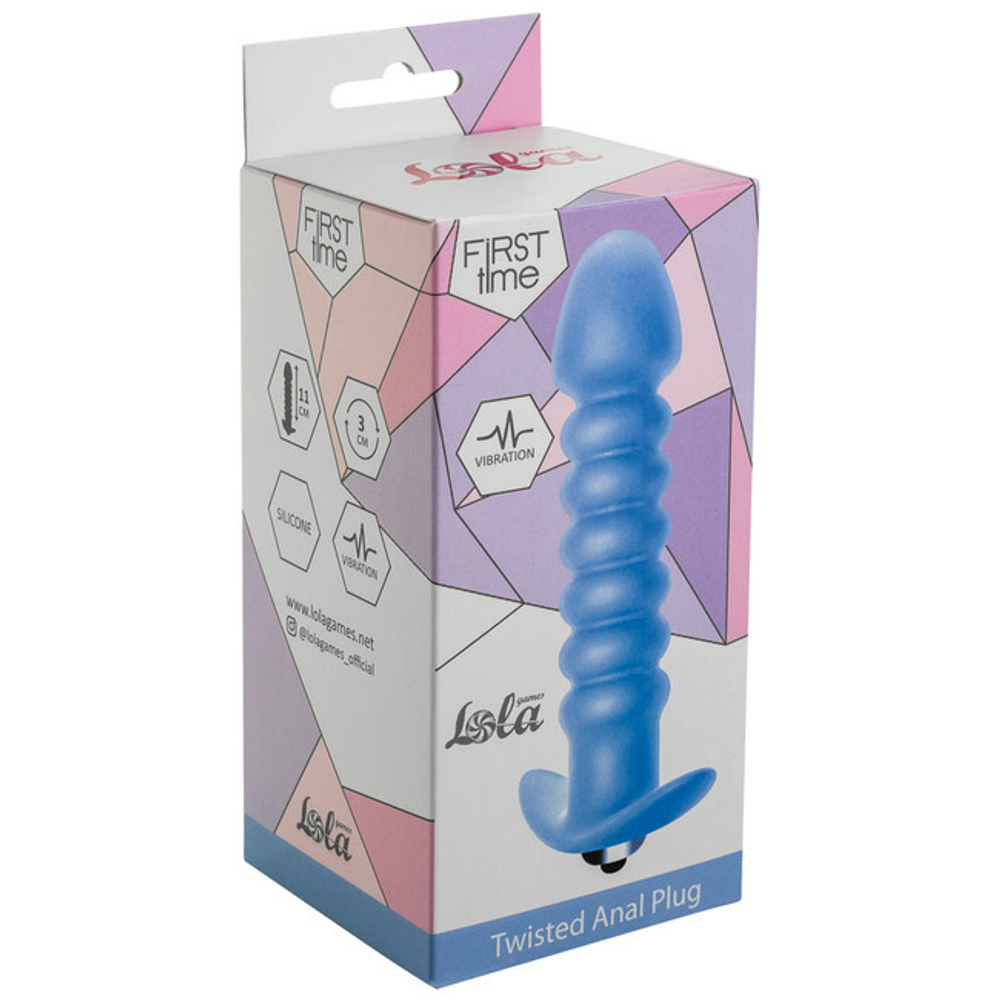 Рельефный анальный вибратор Twisted Anal Plug (7 режимов) (Цвет: голубой)