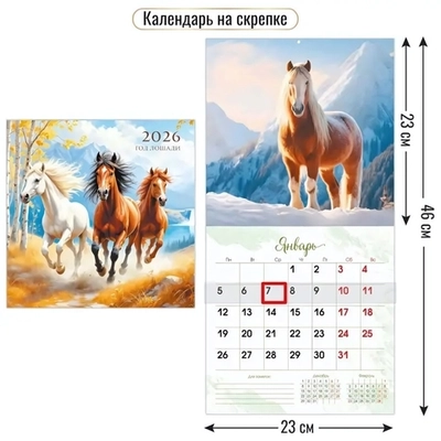 Календарь на скрепке с курсором 230х230 2026 символ года Верный друг