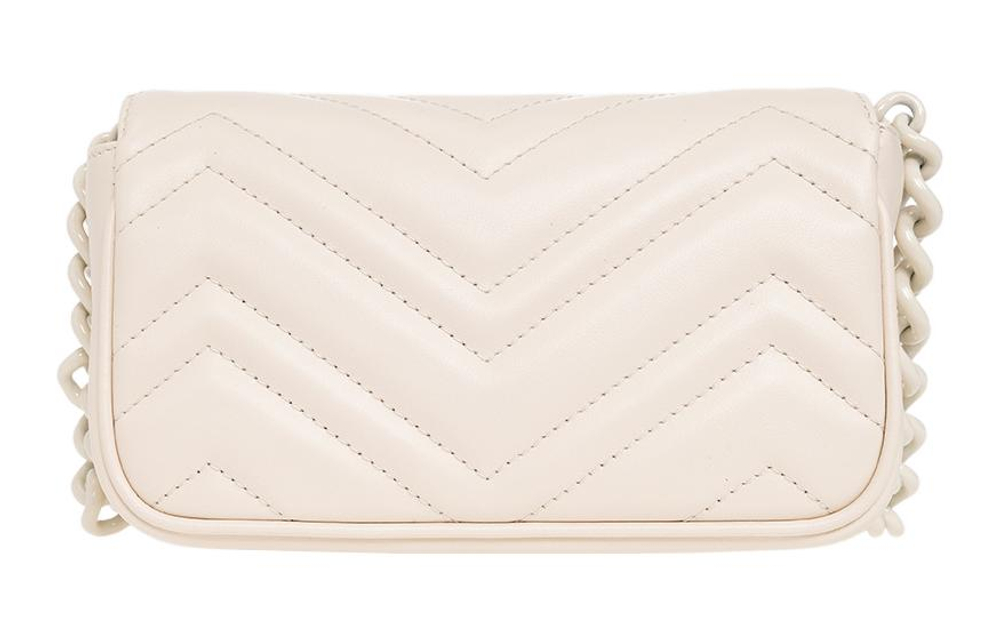 GUCCI GG Marmont V Shaped Quilted Leather Flap Bag Shoulder Bag, Fanny Pack Extra Mini Women"s White