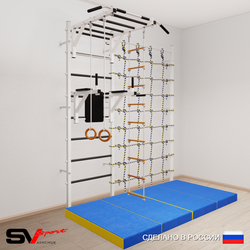 Шведская стенка Sv Sport 54840 (Турник рукоход/Брусья/Кольца/Лестница/Мат 2м/Канатный лаз)