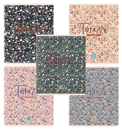 Тетрадь А5 96л. клетка "Terrazzo" скоба, обложка картон, микс в спайке (BRAUBERG)