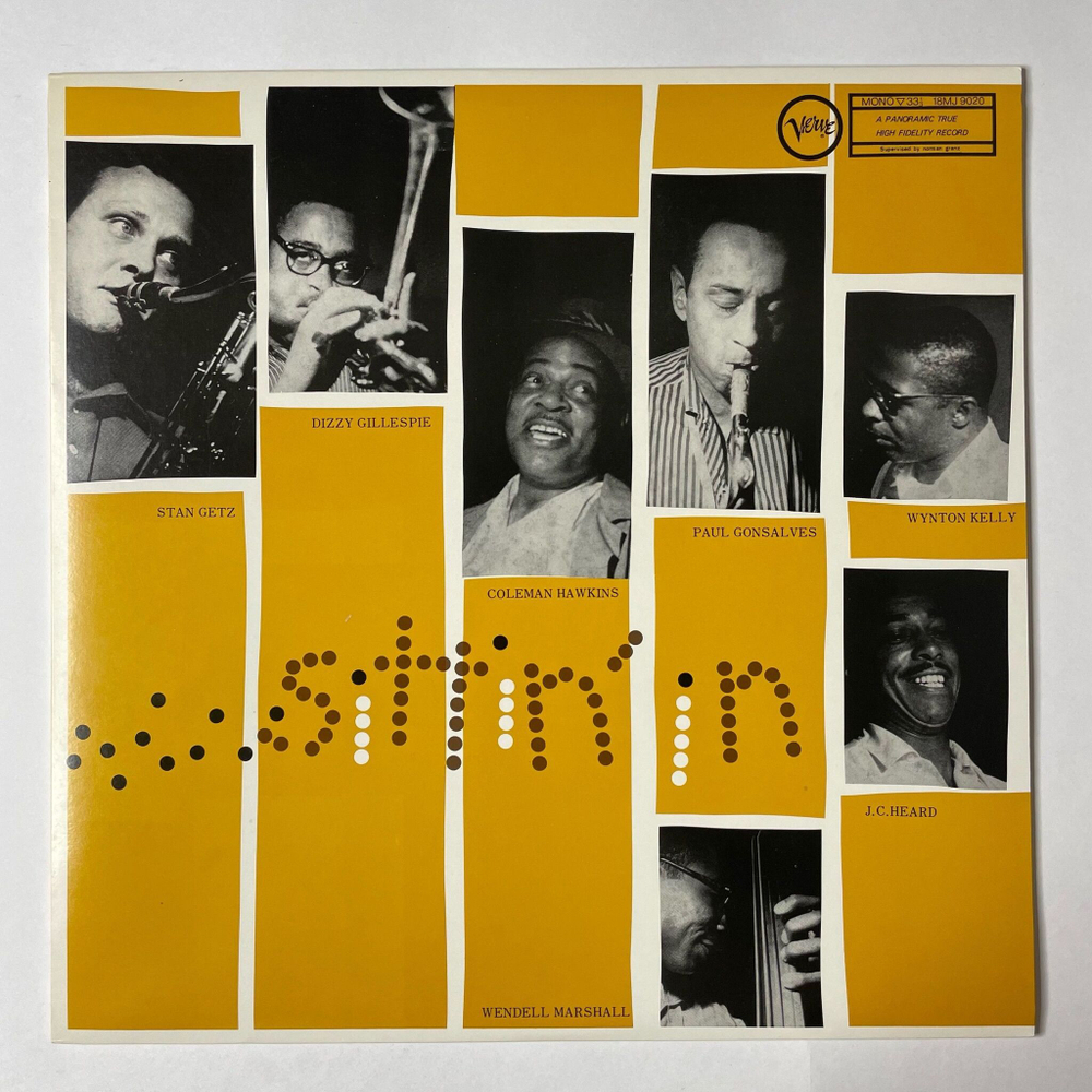 Винтажная виниловая пластинка LP Stan Getz, Dizzy Gillespie, Coleman Hawkins, Paul Gonsalves, Wynton Kelly, J.C. Heard, Wendell Marshall Sittin In (Japan 1981(No Obi)