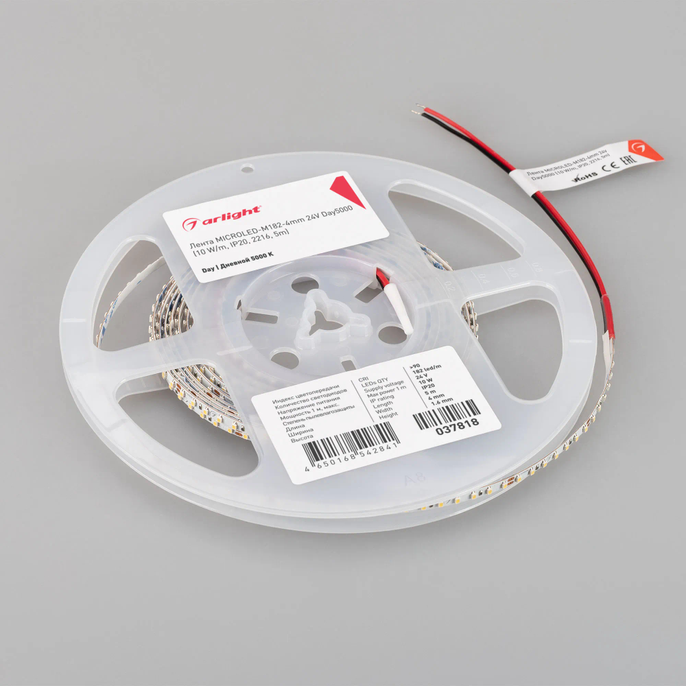 Светодиодная лента MICROLED-M182-4mm 24V Day5000 (10 W/m, IP20, 2216, 5m) (Arlight, узкая) 037818