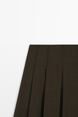 Massimo Dutti Юбка миди из смесовой шерсти со складками, коричневый