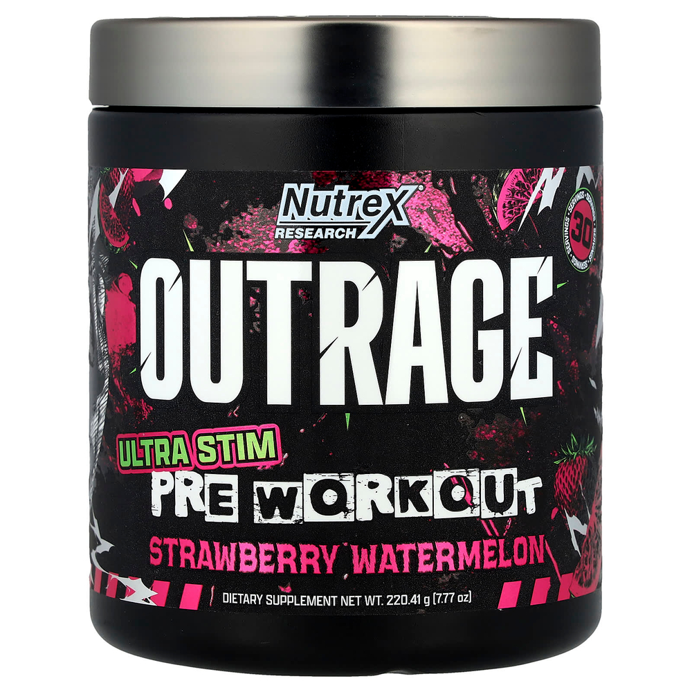 Nutrex Research, Outrage, Ultra Stim перед тренировкой, клубника и арбуз, 220,41 г (7,77 унции)