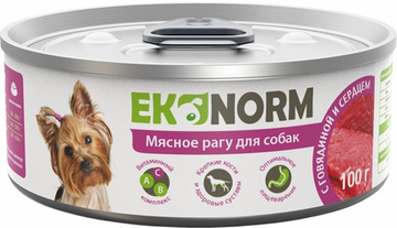 Четвероногий гурман Ekonorm Мясное рагу консервы для собак с говядиной и сердцем, 100 г