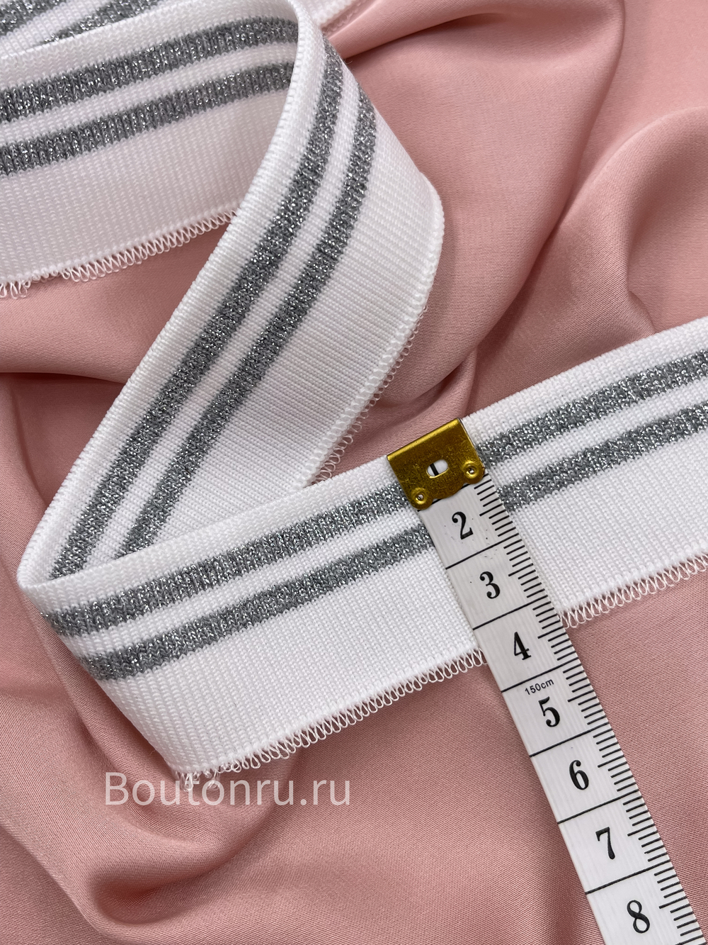 Подвяз трикотажный белый с серебряными полосками 0,8 м, ширина 3,5 см