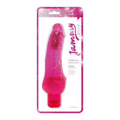 Розовый вибратор VIBRATOR JAMMY JELLY SHARP GLITTER - 22,5 см. (Цвет: розовый)