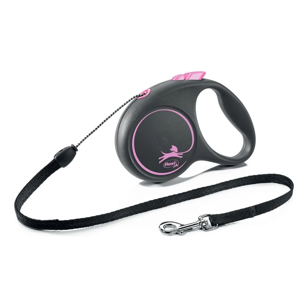 Flexi рулетка Black Design S (до 12кг) 5м трос черный/розовый