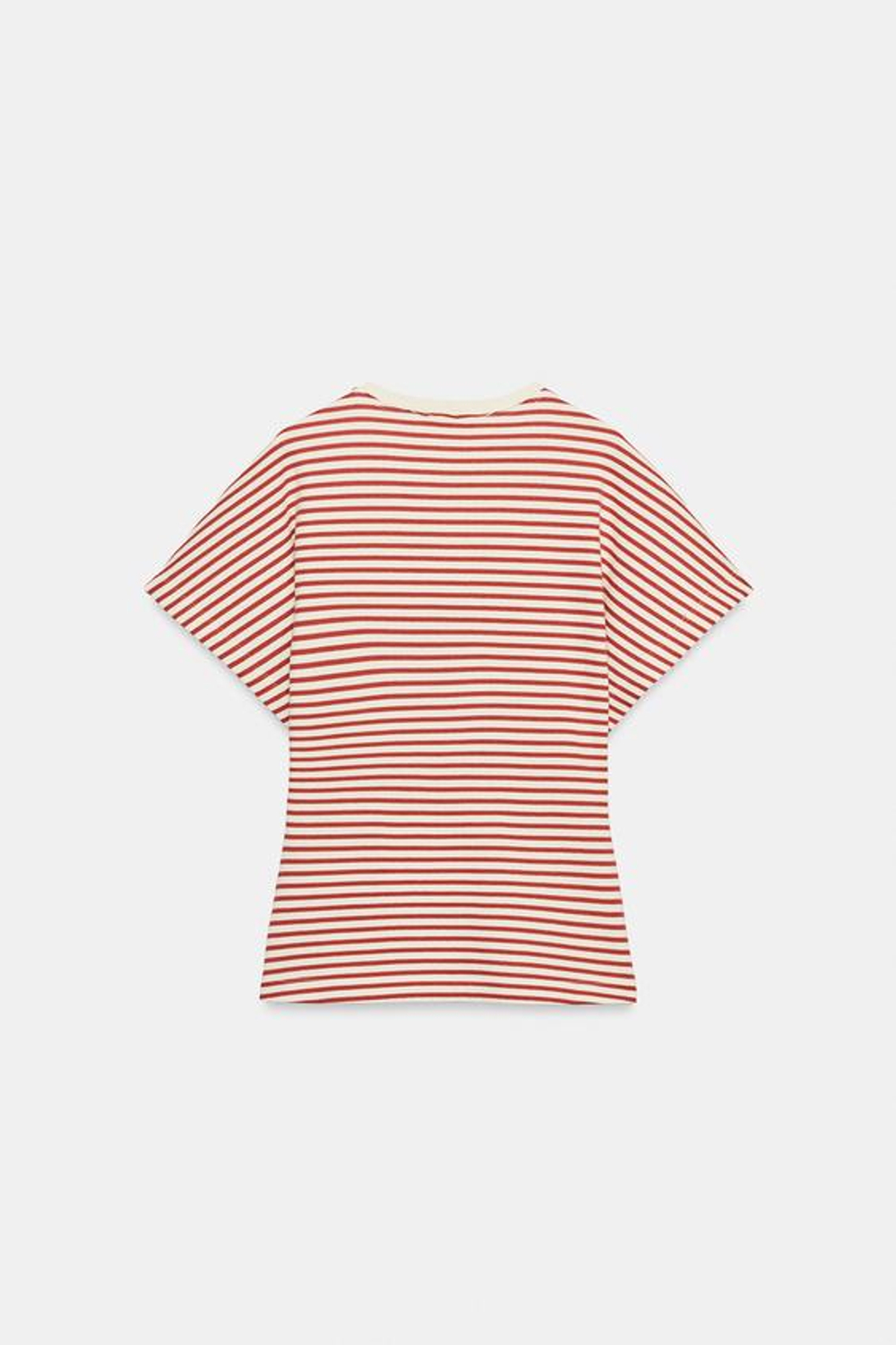 ZARA ФУТБОЛКА В ПОЛОСКУ С ШИРОКИМИ РУКАВАМИ, БОРДОВЫЙ/ЭКРЮ