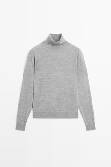 Massimo Dutti Свитер из 100% шерсти с высоким воротником, серый