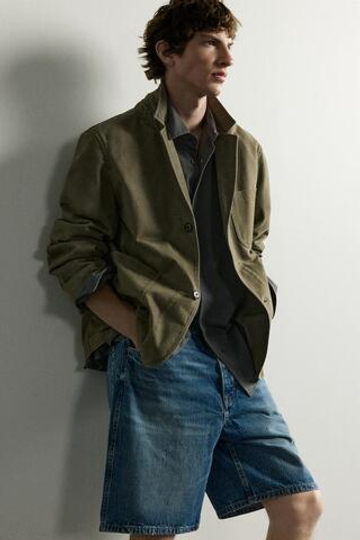 ZARA ДЖИНСОВЫЕ БЕРМУДЫ STRAIGHT FIT, СИНИЙ