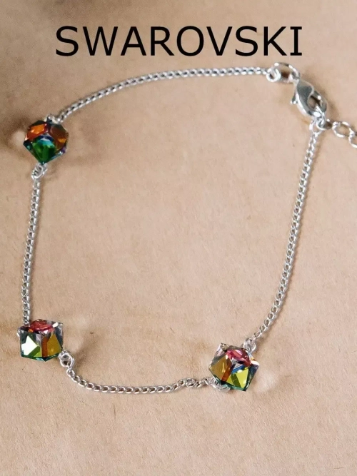 Браслет Миражи с зелеными кристаллами-хамелеонами Swarovski
