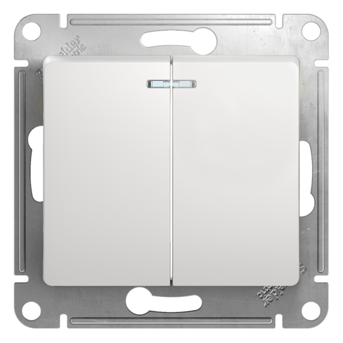 Выключатель GLOSSA двухклавишный с подсветкой в рамку белый сх.5а Schneider Electric
