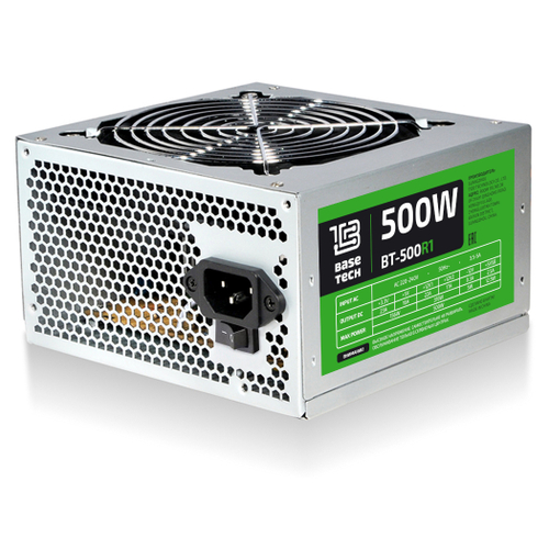 Блок питания ATX BaseTech R1, 500W, Bulk, 1x4+4pin, 1x6+2PIN, 4xSATA, 2xMOLEX (BT-500R1)