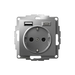 ATLASDESIGN РОЗЕТКА 16А c 2 USB A+C, 5В/2,4А/3,0А, 2х5В/1,5А, механизм, СТАЛЬ