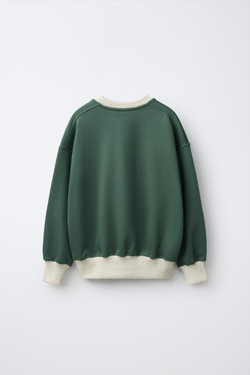 ZARA КОМПЛЕКТ ИЗ ТОЛСТОВКИ И БРЮК WIDE LEG В СТИЛЕ КОЛОР-БЛОК, ЗЕЛЕНЫЙ