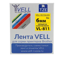 Лента VL-811 TZE-811, 6 мм, черный на золотом