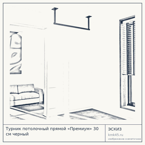 Турник потолочный прямой «Премиум» 30 см черный