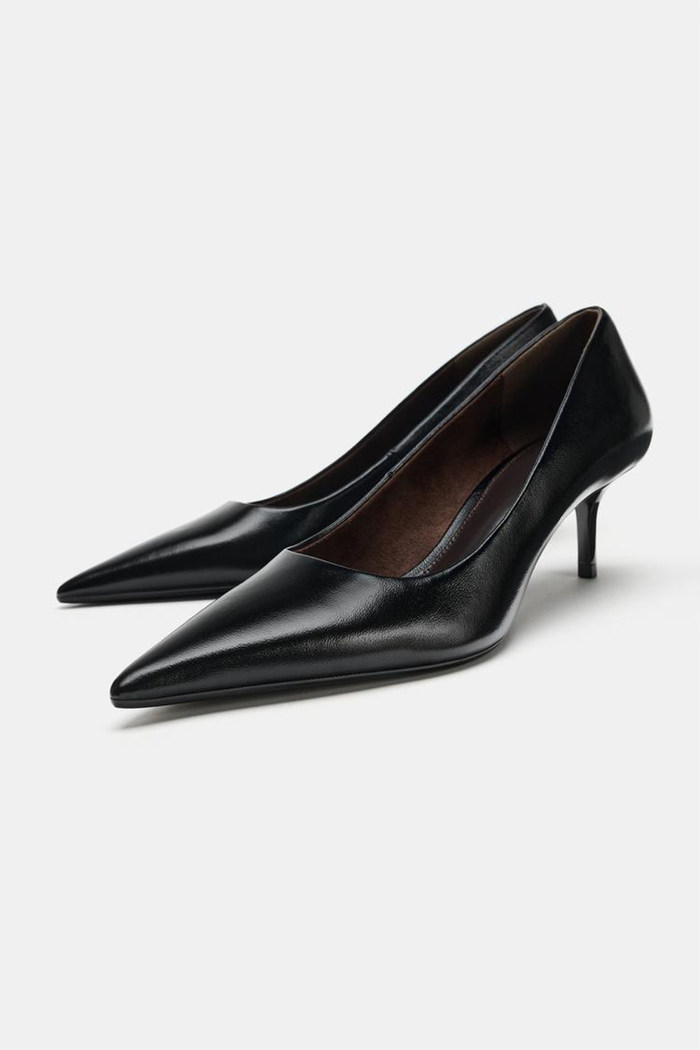 ZARA КОЖАНЫЕ ТУФЛИ НА КАБЛУКЕ, ЧЕРНЫЙ