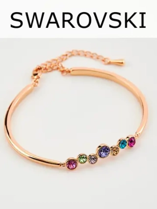 Жесткий браслет Эльза с разноцветными камнями Swarovski