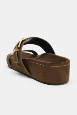 ZARA БОСОНОЖКИ ИЗ СПИЛКА НА ПЛАТФОРМЕ, КОРИЧНЕВЫЙ