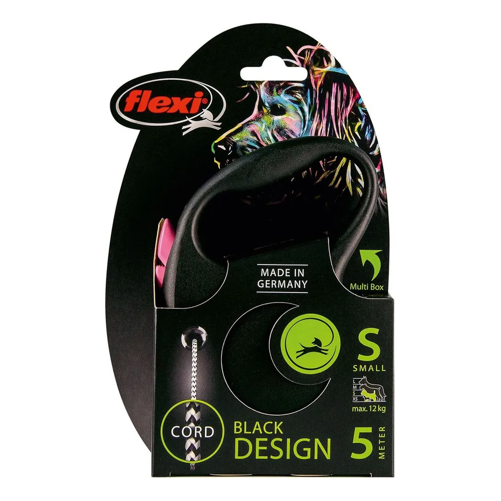 Flexi рулетка Black Design S (до 12кг) 5м трос черный/розовый