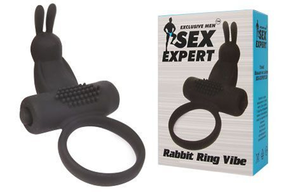 Черное эрекционное виброкольцо Sex Expert