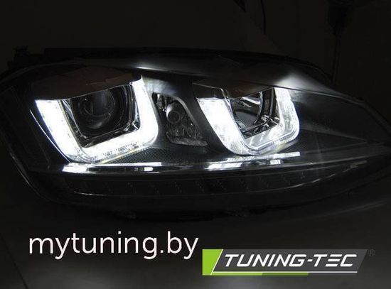 Передние фары U-Type для Volkswagen Golf VII (12-17) Black Silver