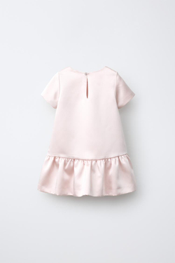 ZARA АТЛАСНОЕ ПЛАТЬЕ С БАНТОМ, ПАСТЕЛЬНО-РОЗОВЫЙ