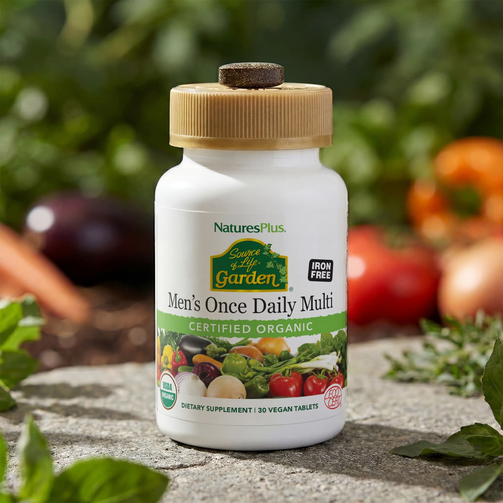 NaturesPlus, Source of Life Garden®, органические мультивитамины для мужчин, одна таблетка в день, без железа, 30 веганских таблеток
