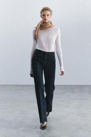 ZARA ДЖИНСЫ FLARE С ВЫСОКОЙ ПОСАДКОЙ — ZW COLLECTION, СИНИЙ