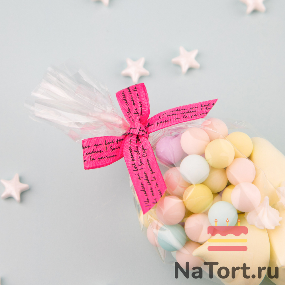 Твист лента с бантиком (розовый с надписью, 8 см) 50 шт