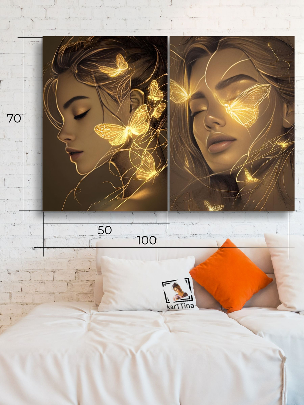 Картина Золотые течения, модульная на стену 50x70см 2шт.