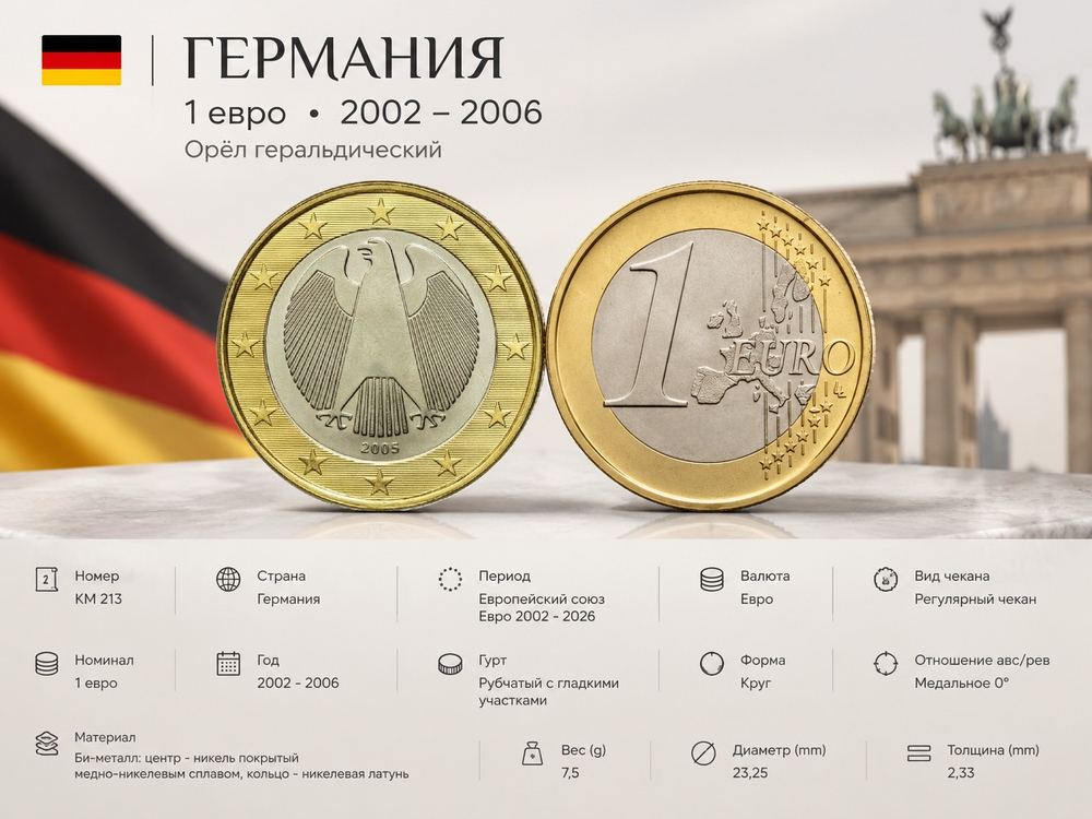 Германия 1 евро, 2005 J Орел XF