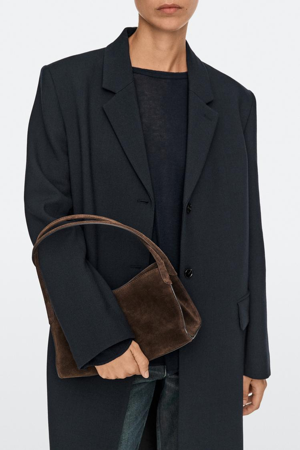 Massimo Dutti Миниатюрная сумка через плечо из замшевой кожи, темно-коричневый