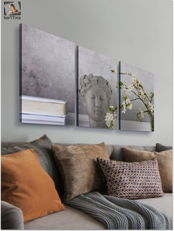 Картина Скульптура среди книг модульная 50x70см 3шт.
