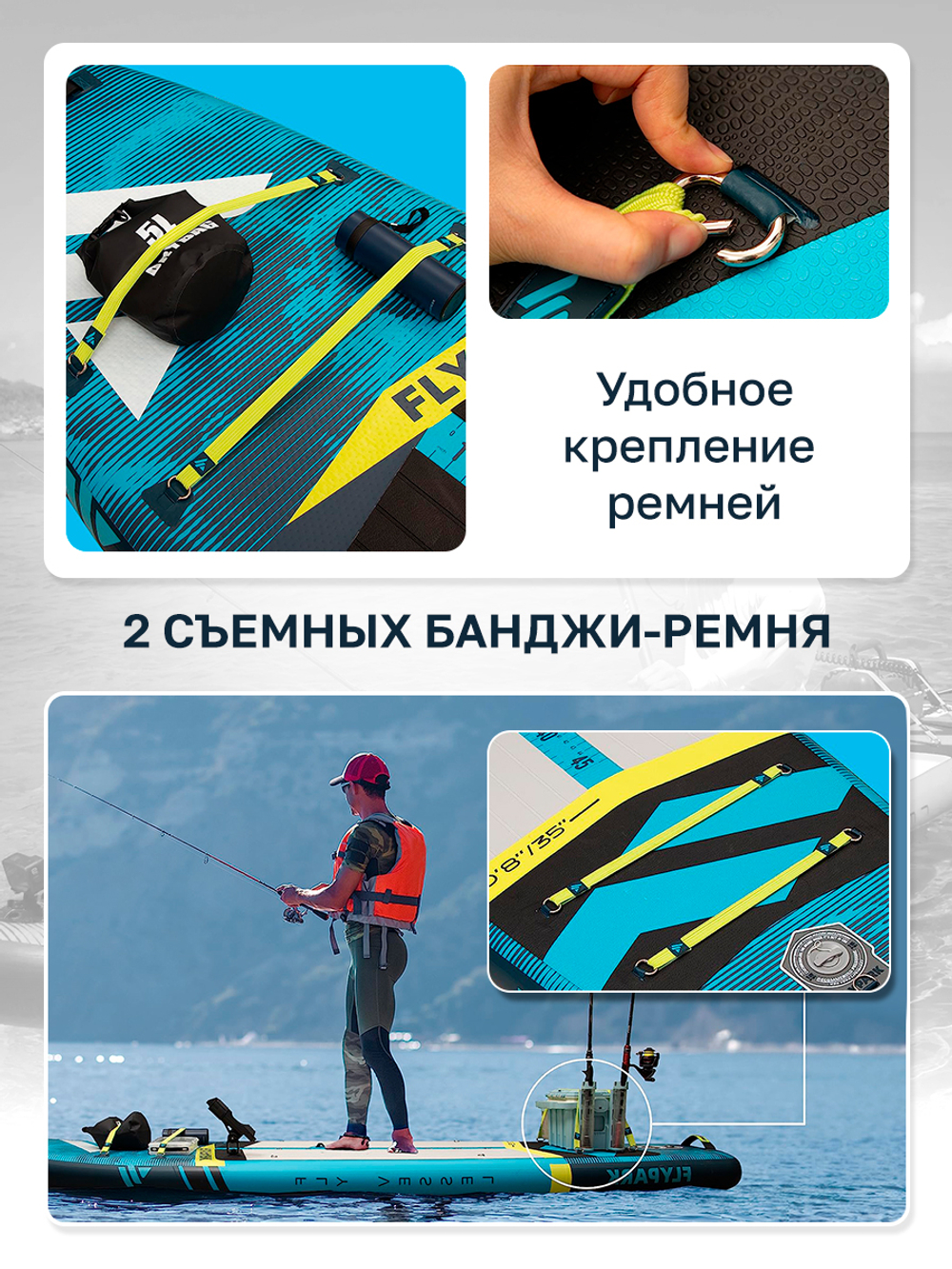 Сапборд надувной FLYPARK FISHING 325x89x15 см бирюзовый-серый-синий