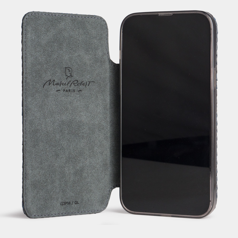Чехол для iPhone 15 Pro Max из кожи питона, синего цвета