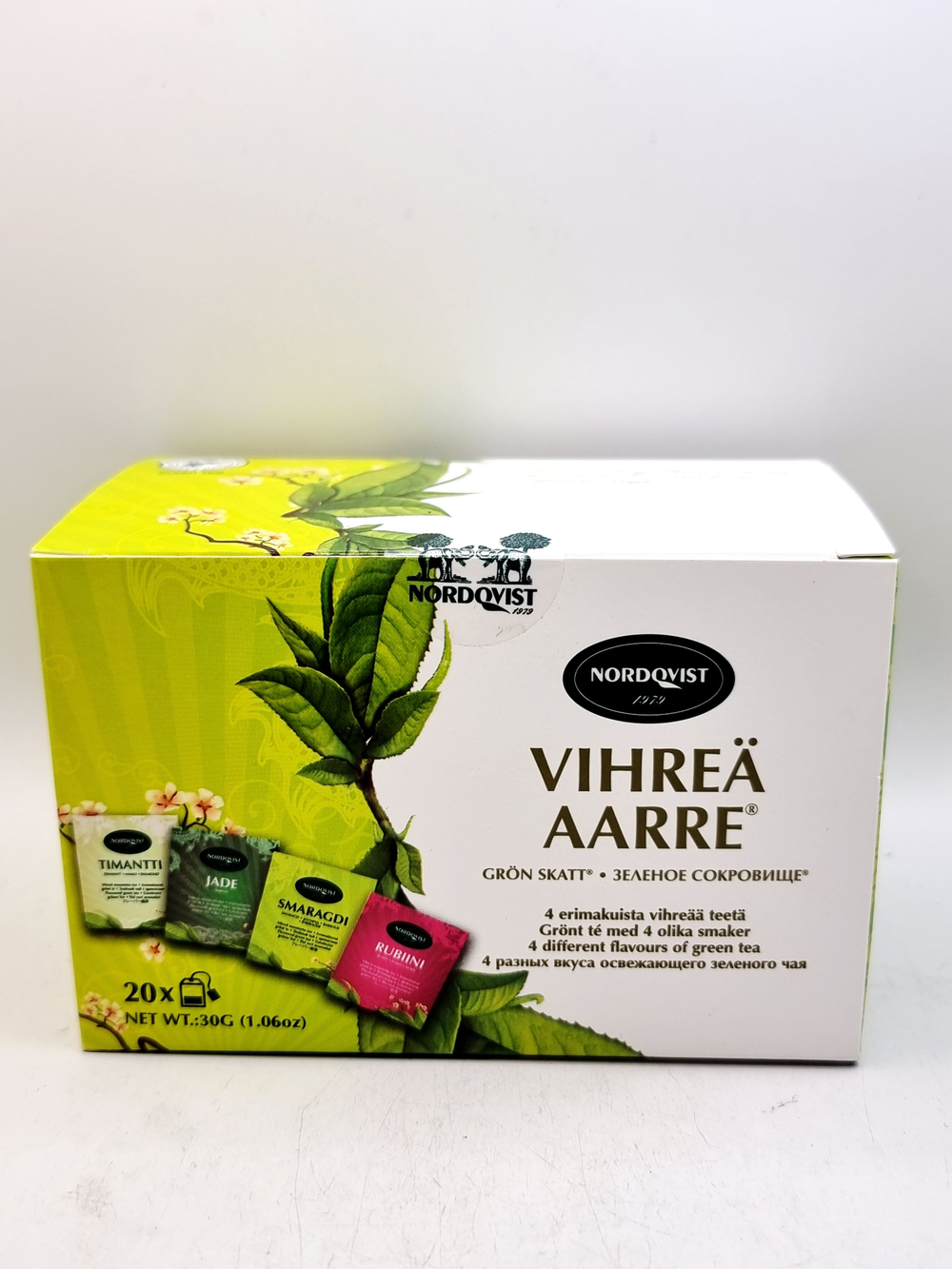 Чай зеленый Nordqvist Green Treasure "Зеленое сокровище" 4 вкуса 20 пакетиков (из Финляндии)