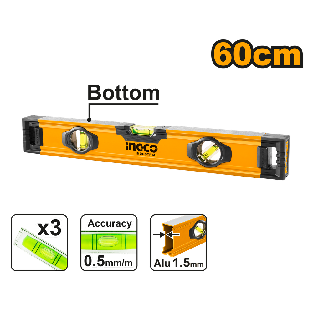 Строительный алюминиевый уровень INGCO HSL08060 INDUSTRIAL 60 см Строительный алюминиевый уровень INGCO HSL08060 INDUSTRIAL 60 см