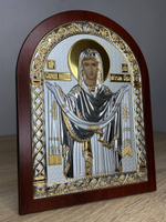 Покрова БМ, икона арочная, красное дерево 206х275