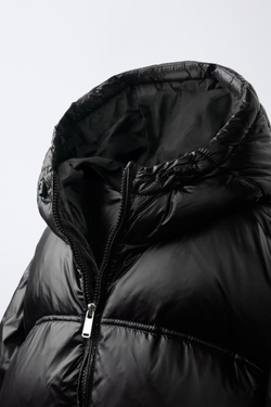 ZARA БЛЕСТЯЩИЙ ПУХОВИК 50% ПЕРА И 50% ПУХА WATER REPELLENT, ЧЕРНЫЙ