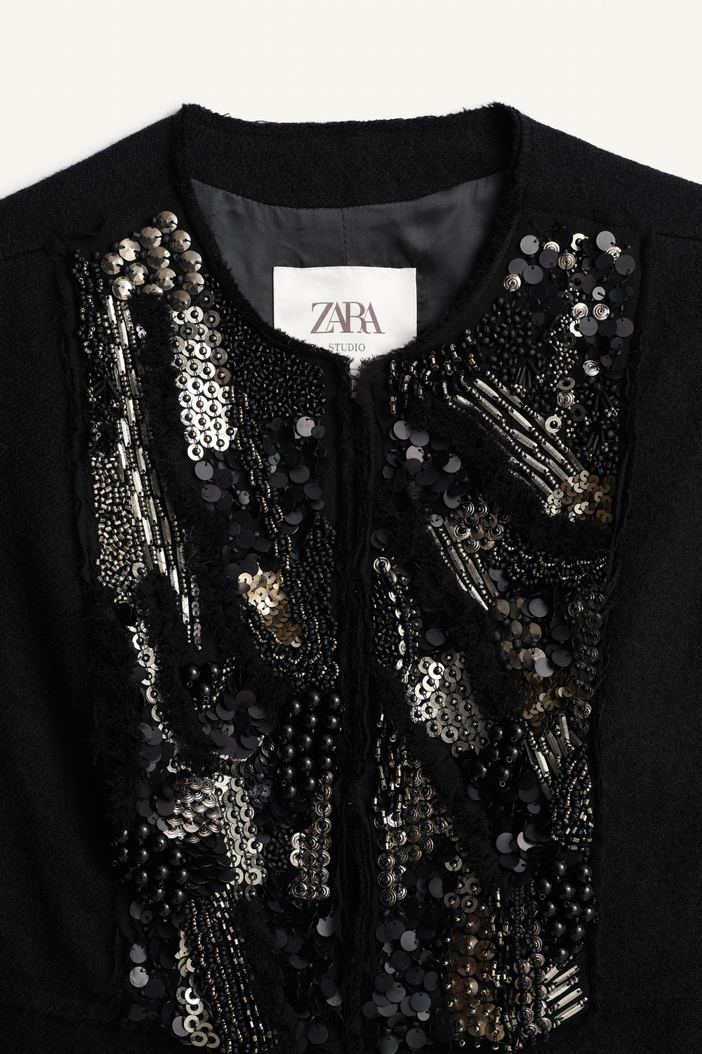 ZARA ЖАКЕТ ИЗ 100% ШЕРСТИ С БУСИНКАМИ - LIMITED EDITION, ЧЕРНЫЙ