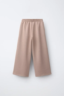ZARA СПОРТИВНЫЕ БРЮКИ WIDE LEG С КОНТРАСТНЫМИ ДЕТАЛЯМИ, СЕРОВАТО-КОРИЧНЕВЫЙ