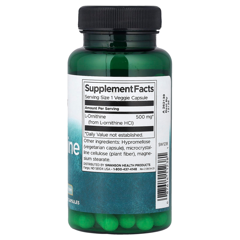 Swanson Vitamins, L-орнитин в свободной форме, 500 мг, 60 растительных капсул