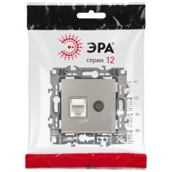 Розетка ЭРА Серия 12 12-3110-16 комбинированная RJ45+TV, титан | Эра 12