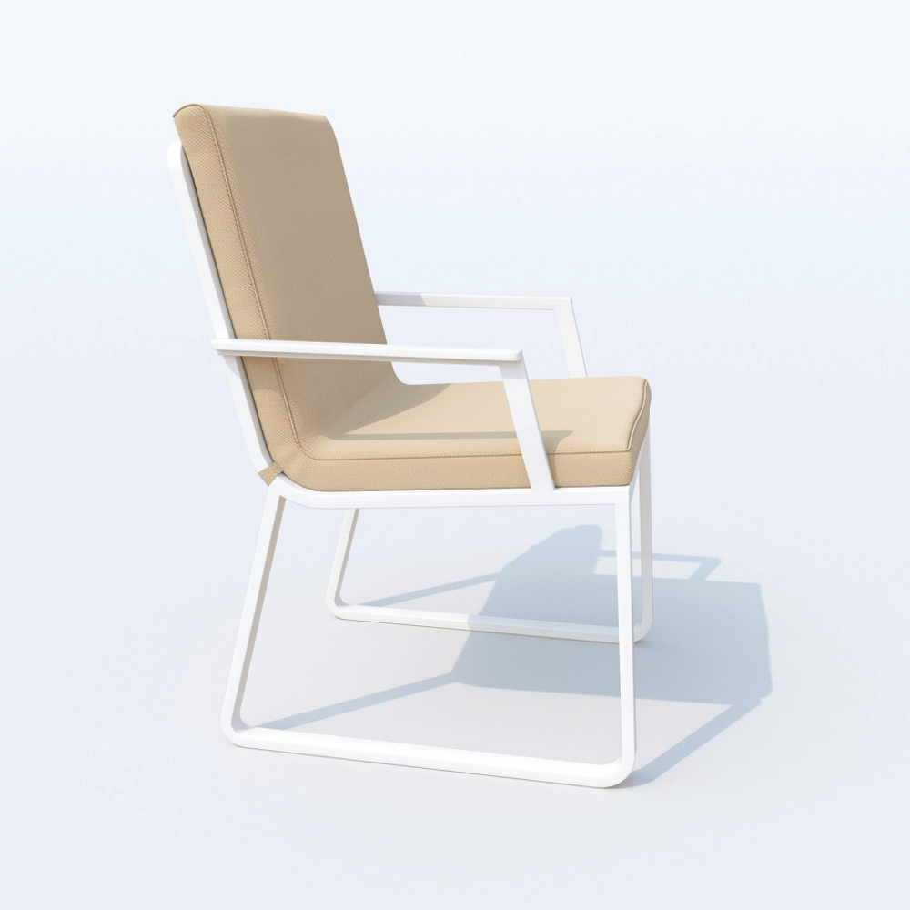 Обеденная группа Ideal Patio ДИВА АЛЬБА  каркас белый, стол стекло диа 110, ткань бежевая